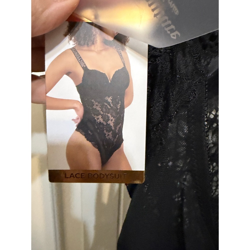 Juicy Couture Black Lace Bodysuit Studded Logo Straps JC2465C Medium New